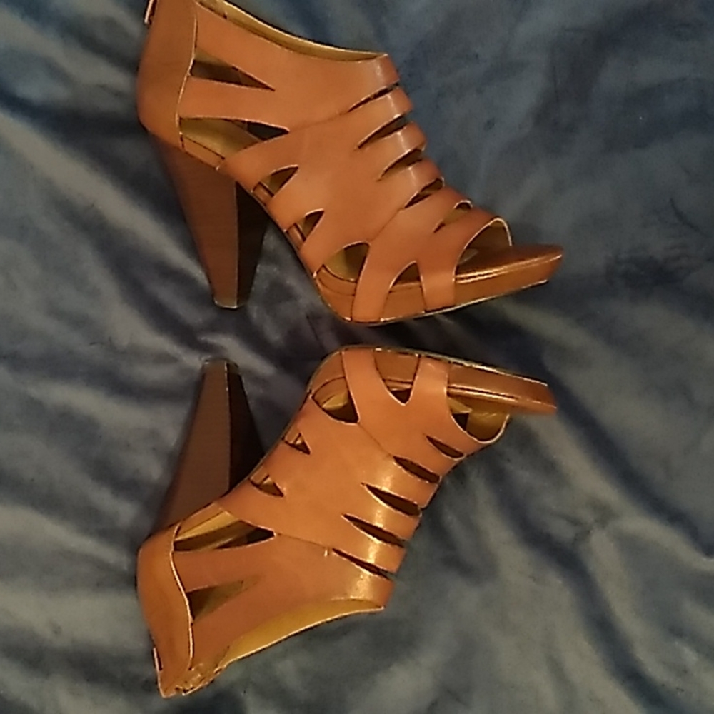 Franco Sarto Brown High Heel Zip Back Gladiator Shoes - Picture 5 of 8